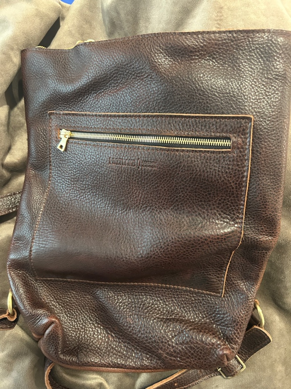 Portland Leather Dark Brown Pebbled Leather Messenger Bag with Gold Hardware